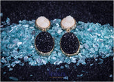 Gold Plated Black And White Shiny Stone Earring