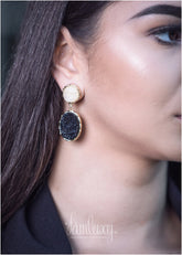 Gold Plated Black And White Shiny Stone Earring