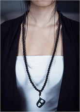 Handmade Natural Stone Long Necklace (Onyx) with silver calligraphy pendent