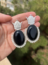 Silver handmade Onyx Earring with pearls