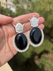 Silver handmade Onyx Earring with pearls