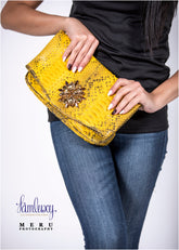 Zinnia Mini Swarovski Clutch Bag; Canary Yellow Python Leather