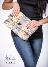 Zinnia Mini Fold Over Clutch Bag; Electric Python Leather