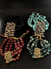 3rows Natural Stone bracelet with gold platted calligraphy (Cho hasti Khosh bash)