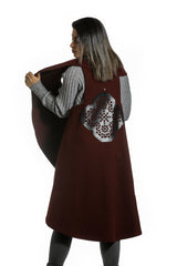Dark Red Customize vest with Leather Laser Cut on back