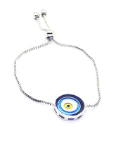 Silver Evil Eye Blue Colour Circle Fitted Bracelet
