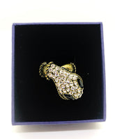 Gold Snake Head Ring With Onyx And Zirconia Stones