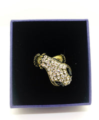 Gold Snake Head Ring With Onyx And Zirconia Stones