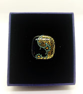 Gold And Navy Blue Ring With Handmade Glass