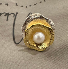 Sterling Silver Gold Plated Ring with Pearl