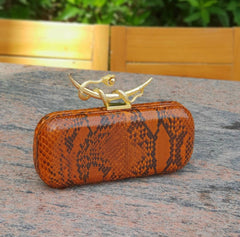 Chic Tulip Clutch; Bag Orange Python Leather
