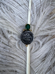 Calligraphy Silver Ring With Green Stone ( Adjustable )