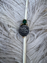 Calligraphy Silver Ring With Green Stone ( Adjustable )