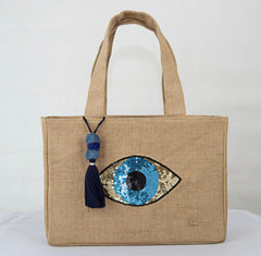Canvas Fabric Book Tote Bag with Eye series design in gold