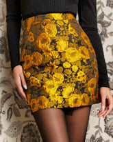 Zipper Back Floral Jacquard Skirt