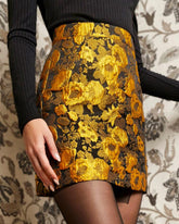 Zipper Back Floral Jacquard Skirt