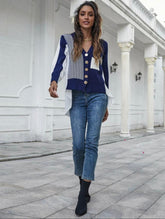 Contrast Panel Chevron Pattern High Low Cardigan