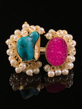 Raina Turquoise & Agate Gold Ring (Size 8)