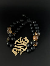 Natural stone ,2 rows bracelet with gold platted calligraphy (Hich)