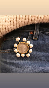 Handmade Gold plated silver coin Brooch with Pearl