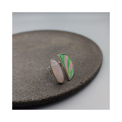 Half moon Silver ring with rose quartz