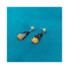 Flower Silver & Copper Earrings with Enemal