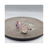 Half moon Silver & Copper Bangle with Enemal & Rose quartz