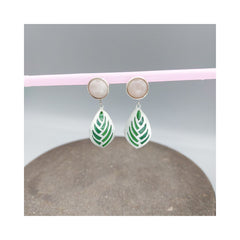 Green leaf Silver with Enemal & Rose quartz