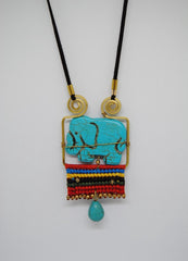 Handmade long necklace and matching earrings (Elephant)