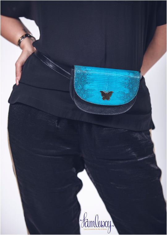 Liliy Mini Belt /Cross Bag; Black Camel with Python Leather