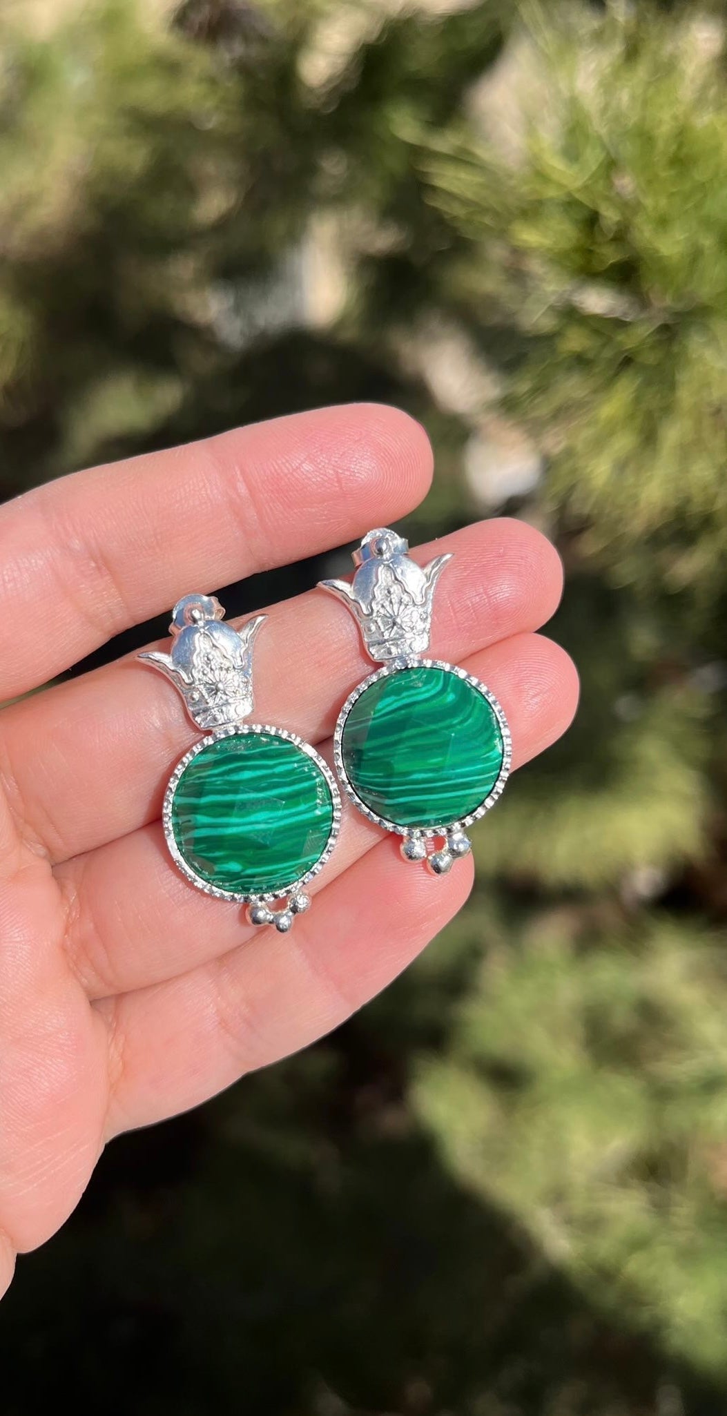 Silver Handmade Malachite stone Earrings
