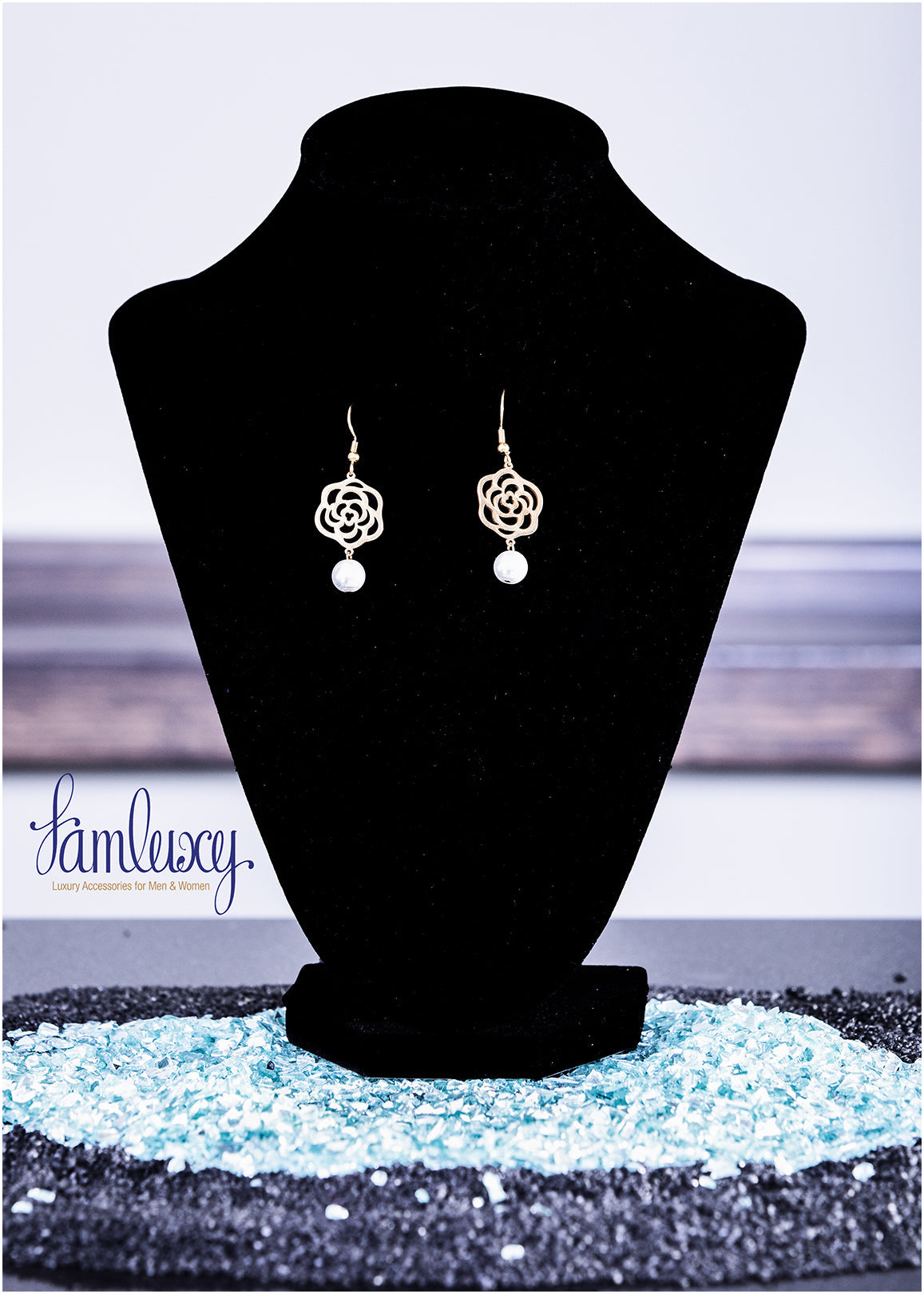 Handmade Gold Plated Flower Earring with hanging pearl
