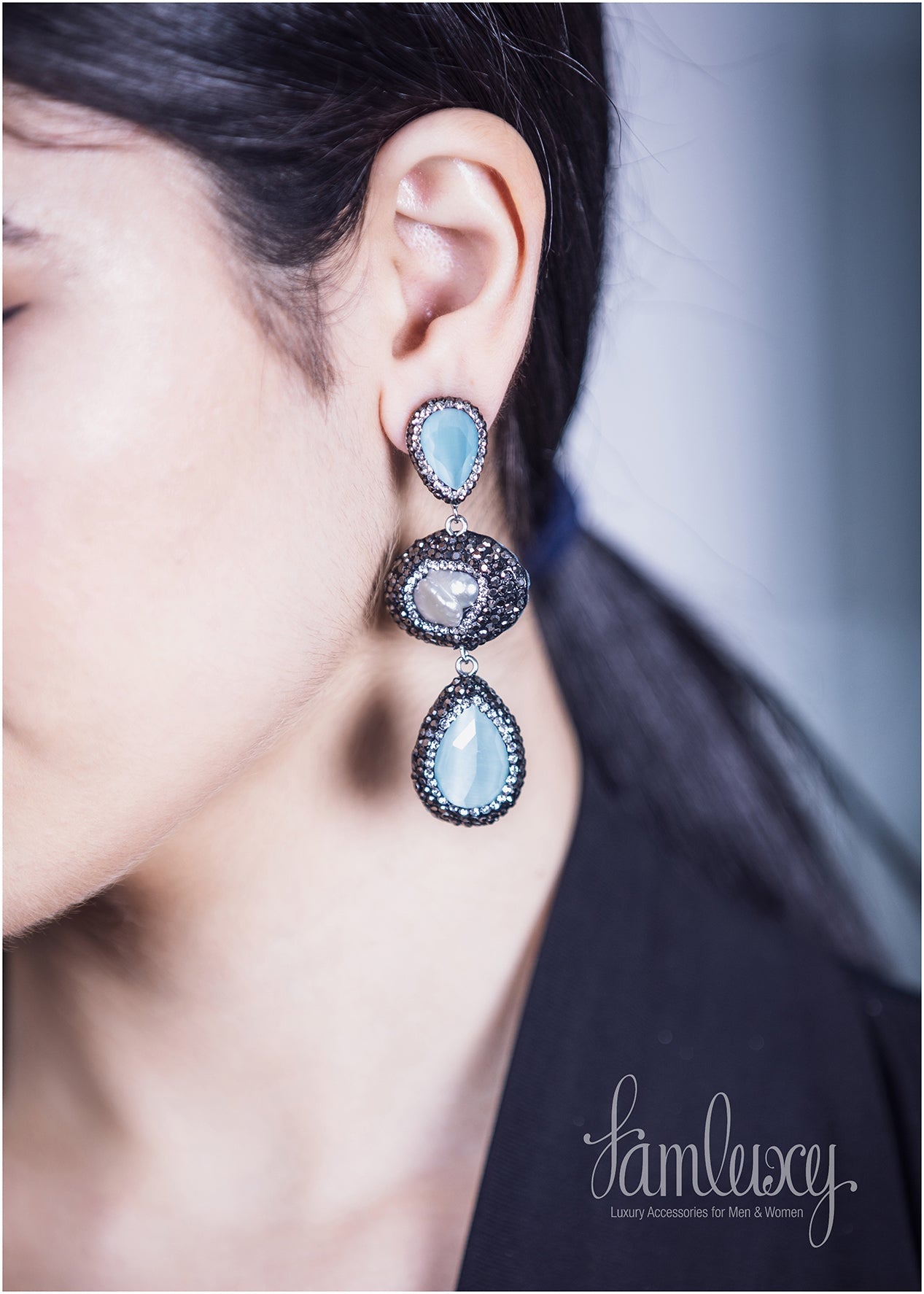 Cubic Zirconia Diamonds With Natural Stones Earring