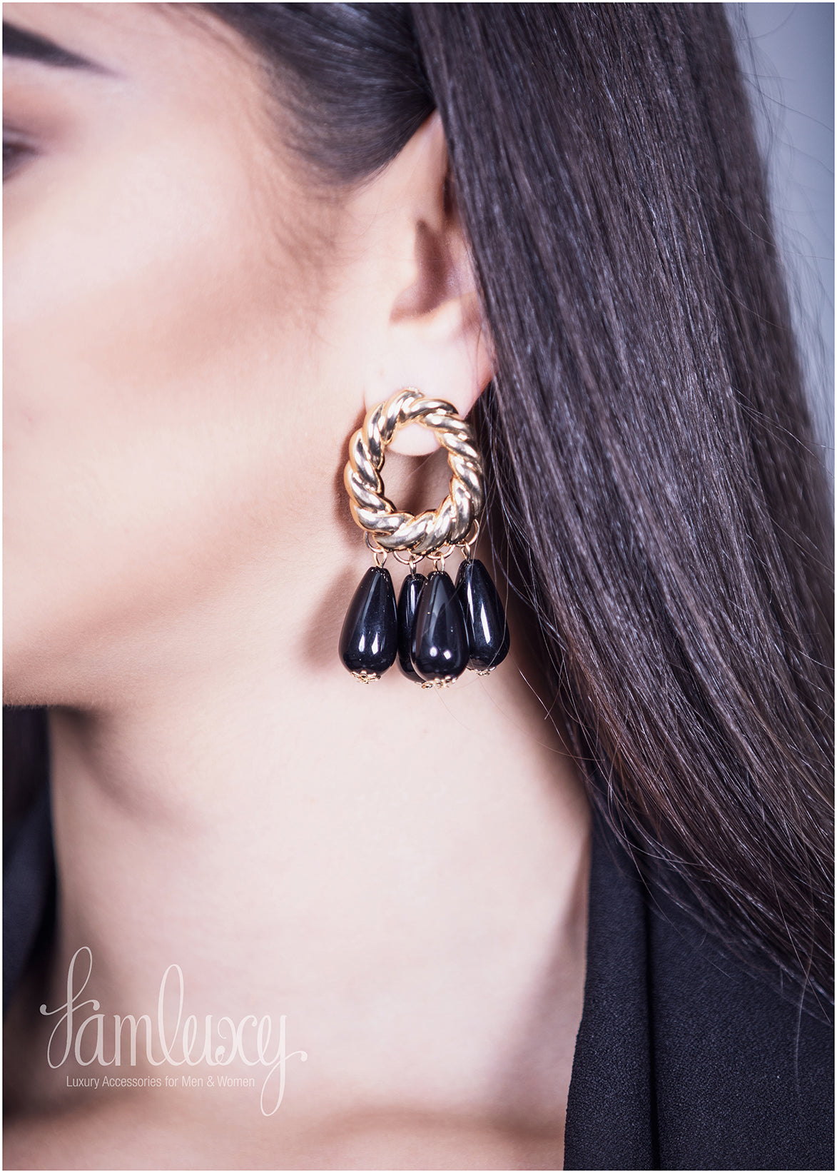 Black And Gold Fancy Earring