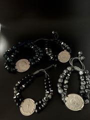 coin bracelet with 2 rows natural stone