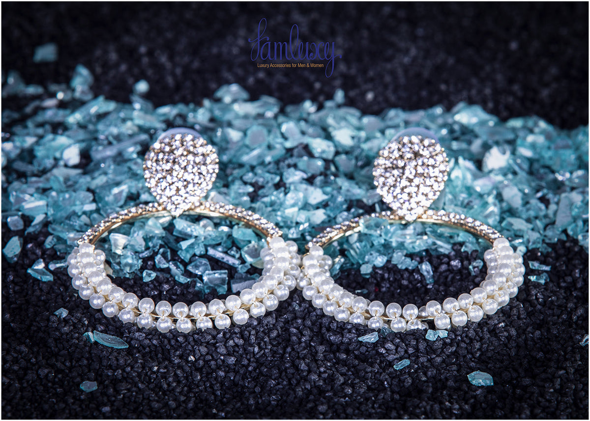Circle Pearl Earring With Cubic Zirconia Diamond