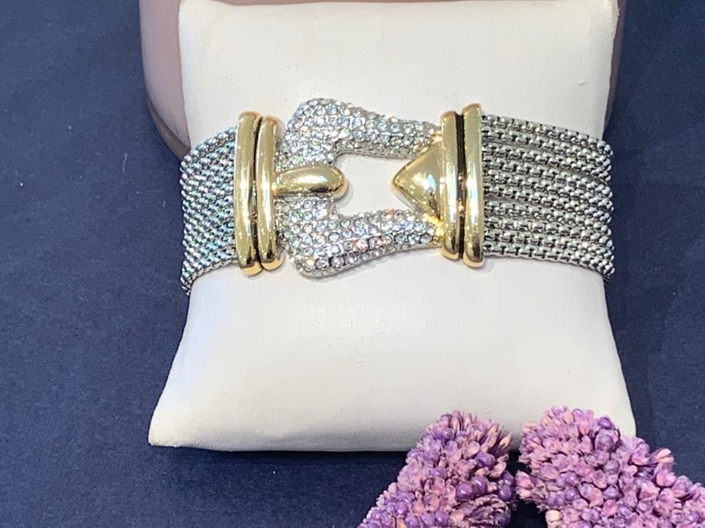 Unique Belt Gold And Silver Bracelet With Zirconia Diamond