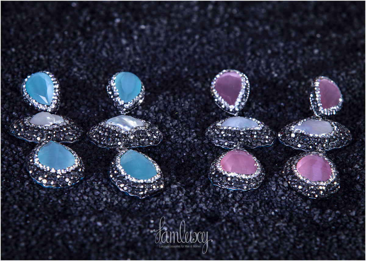 Cubic Zirconia Diamonds With Natural Stones Earring