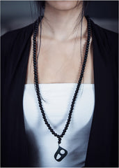 Handmade Natural Stone Long Necklace (Onyx) with silver calligraphy pendent