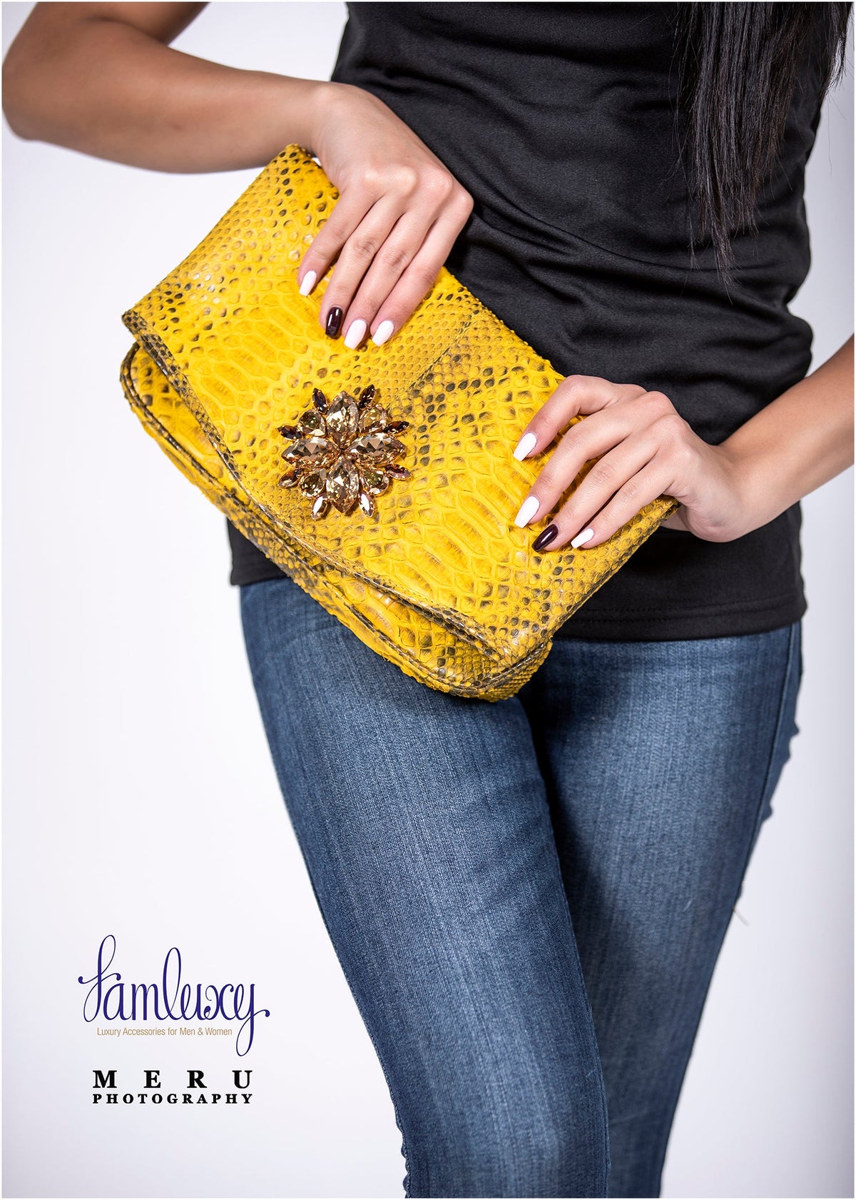 Zinnia Mini Swarovski Clutch Bag; Canary Yellow Python Leather