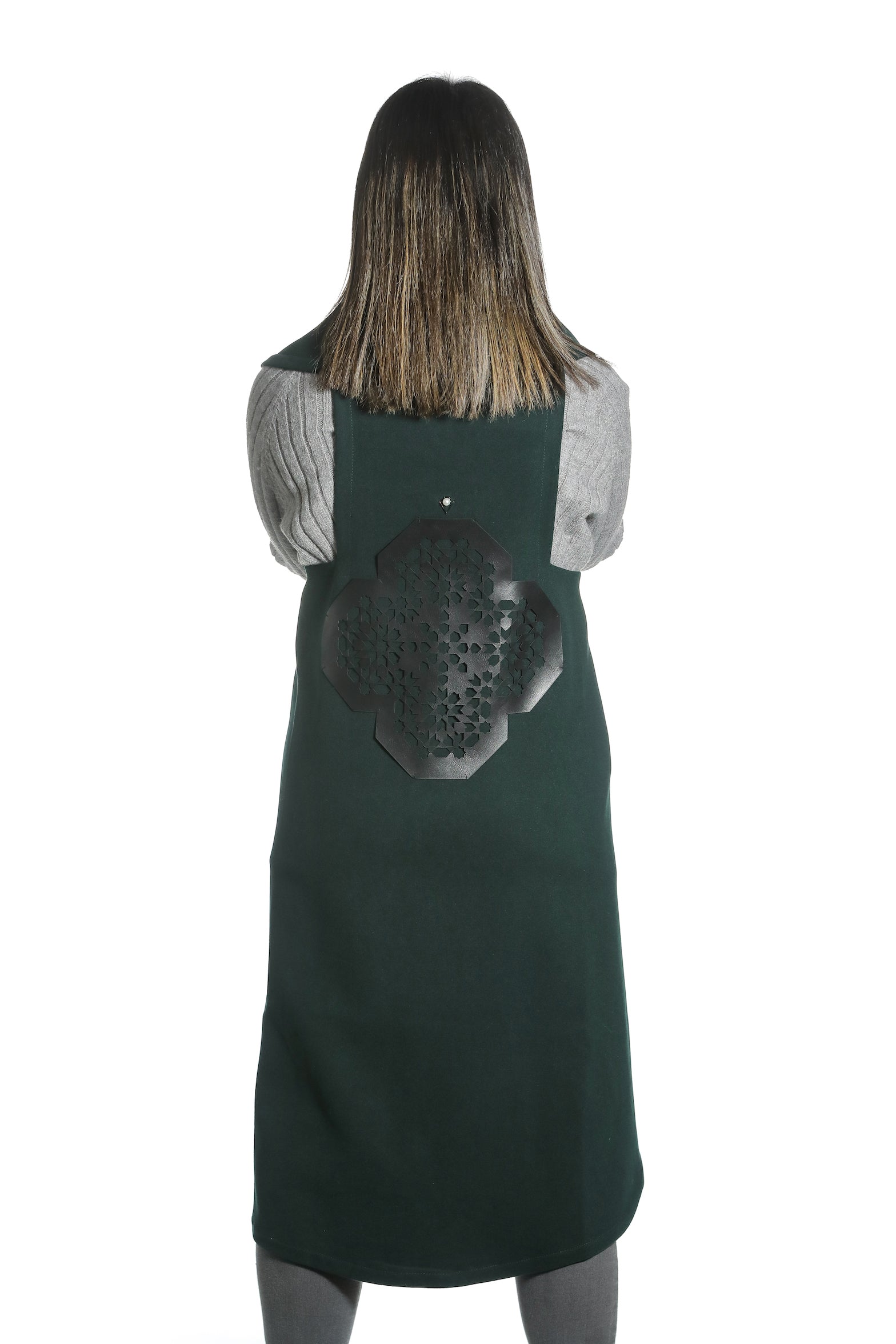 Green Customize vest with Leather Laser Cut on back