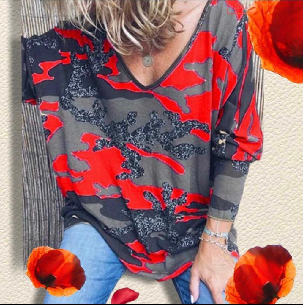 V neck Camouflage print top