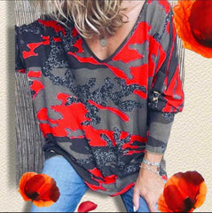 V neck Camouflage print top
