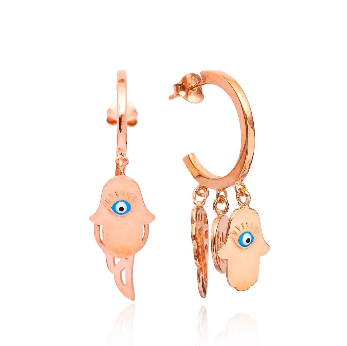 Shaky Hamsa Evil Eye Earrings Turkish 925 Sterling Silver Jewelry