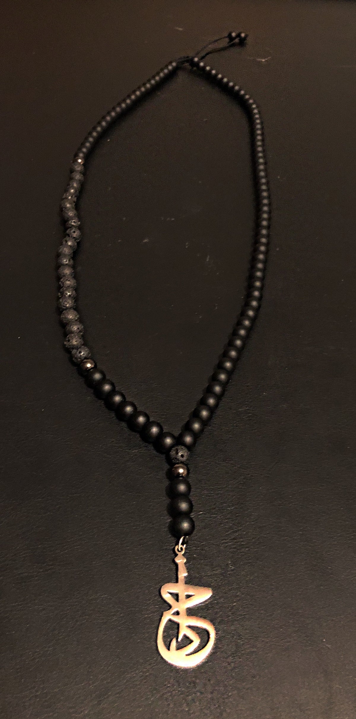 Long Black Stone with Silver Turkish Design