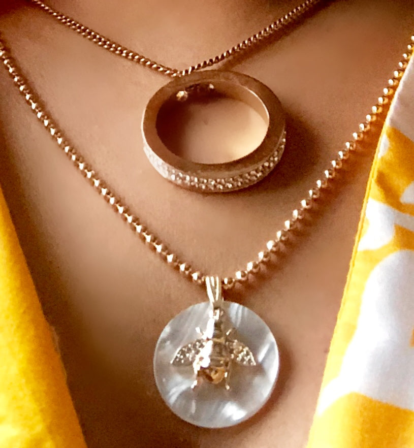 Long White Stone with Bee Necklace