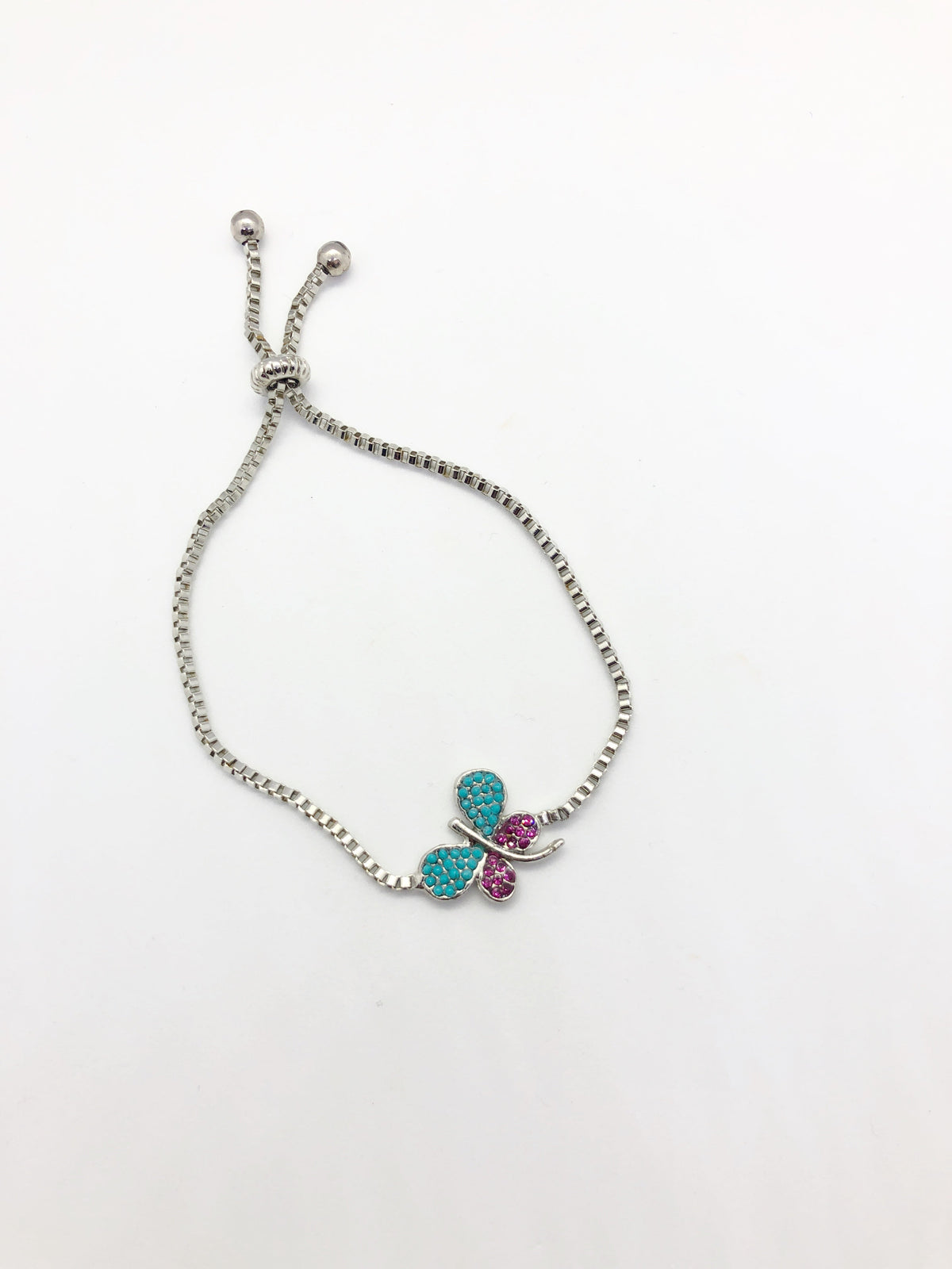 Silver Band Butterfly with Light Blue and Pink Colours