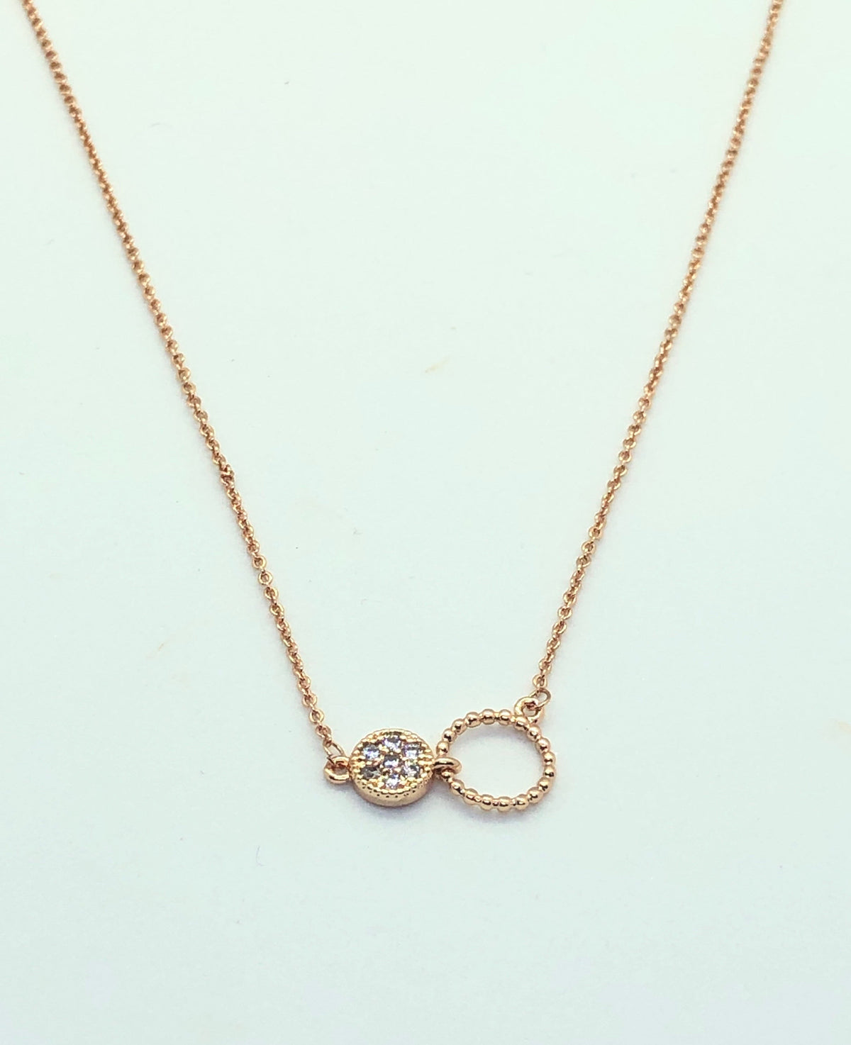 Rose Gold 2 Circle with Stud Necklace