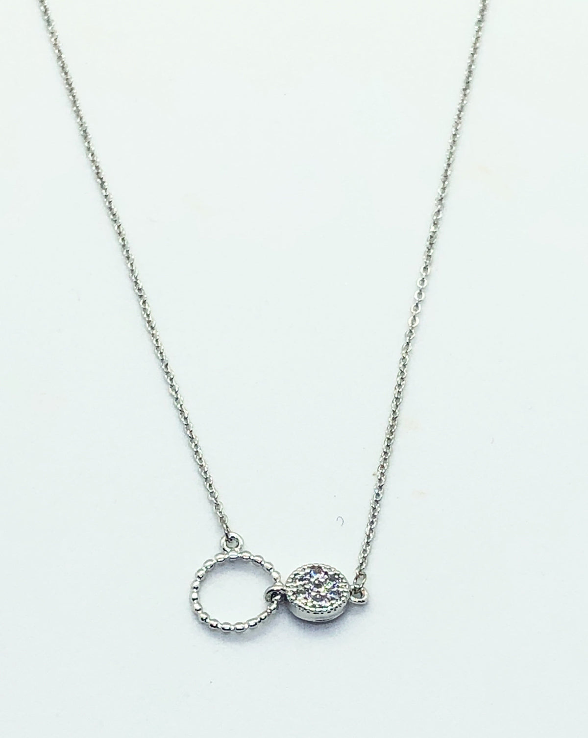 Silver 2 Circle with Stud Necklace