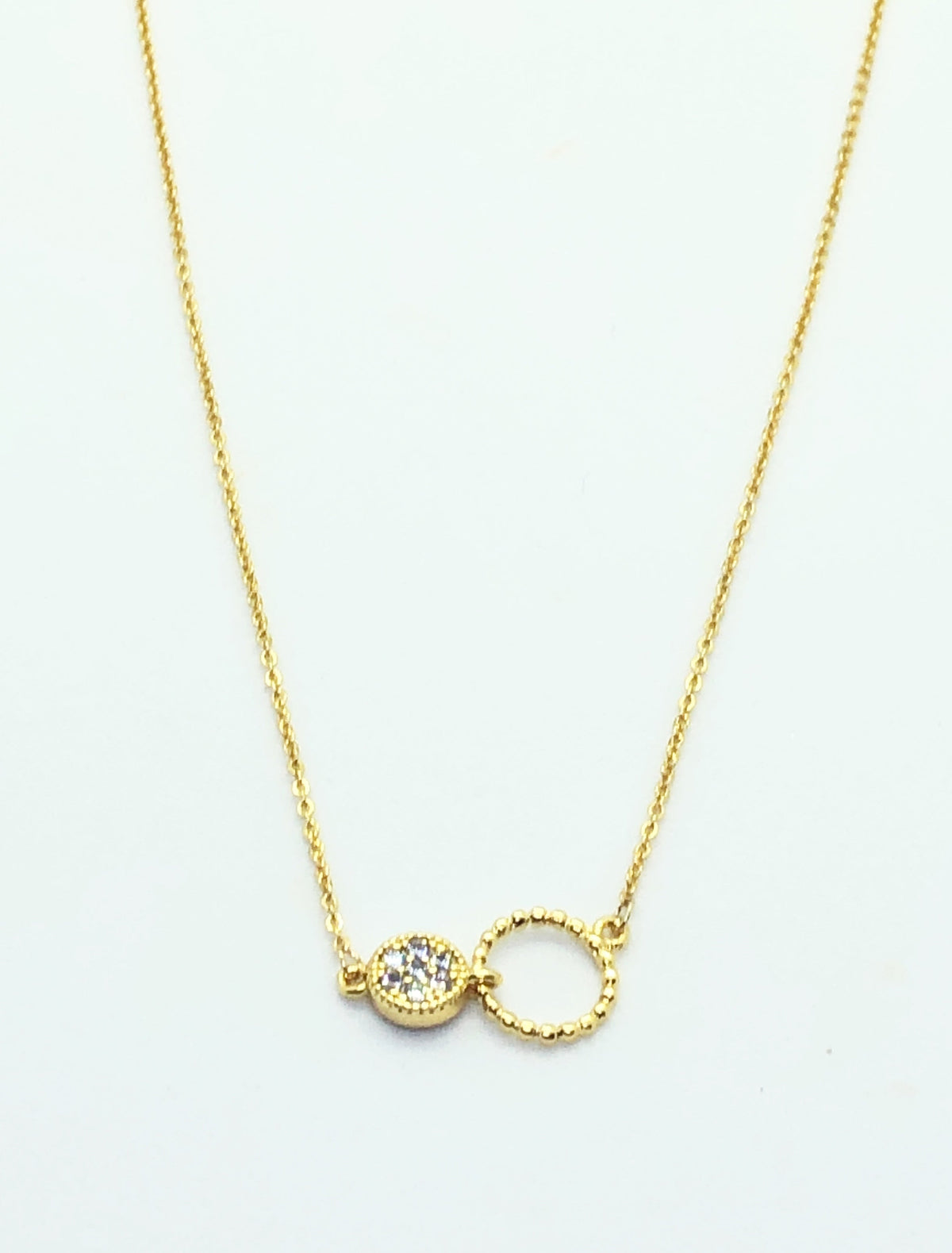Gold 2 Circle with Stud Necklace